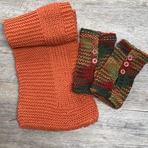 Handmade Scarf with Fingerless Mittens Set